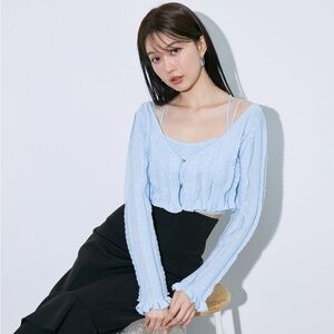 SNIDEL RUFFLE KNIT CARDIGAN & CAMISOLE SET